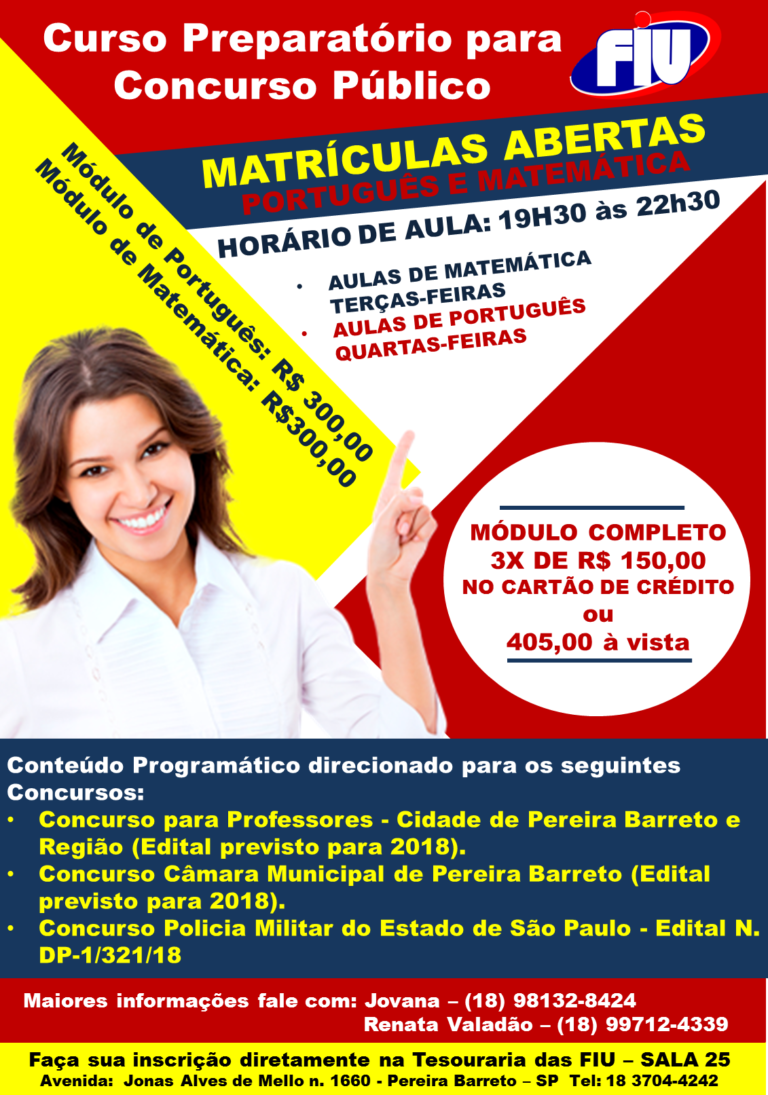 Curso PreparatÓrio Para Concurso Faculdades Integradas Urubupungá Pereira Barreto Sp 7436